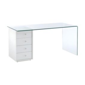 Bureau MURIEL avec rangements - 4 tiroirs - Verre trempé & MDF