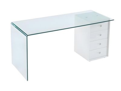 Bureau MURIEL avec rangements - 4 tiroirs - Verre trempé & MDF