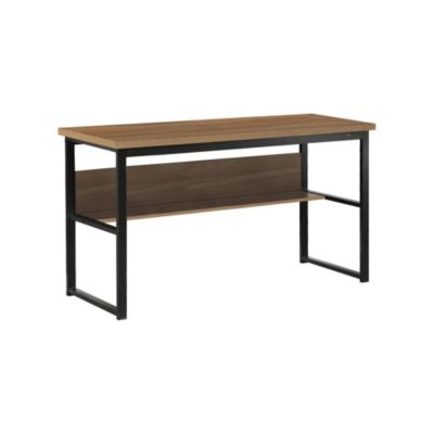 Bureau Nausicaa, Bureau linéaire, Bureau polyvalent, Bureau fixe peu encombrant, 55x139h74 cm, Noir et Chêne