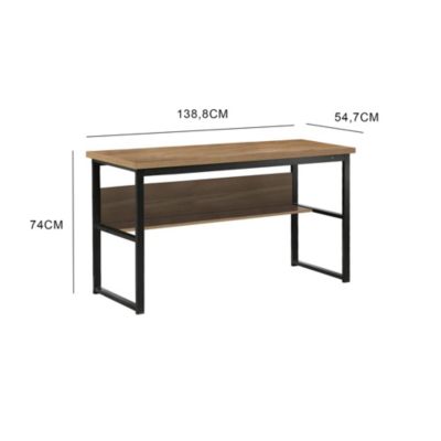 Bureau Nausicaa, Bureau linéaire, Bureau polyvalent, Bureau fixe peu encombrant, 55x139h74 cm, Noir et Chêne