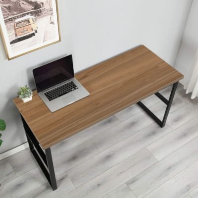 Bureau Nausicaa, Bureau linéaire, Bureau polyvalent, Bureau fixe peu encombrant, 55x139h74 cm, Noir et Chêne