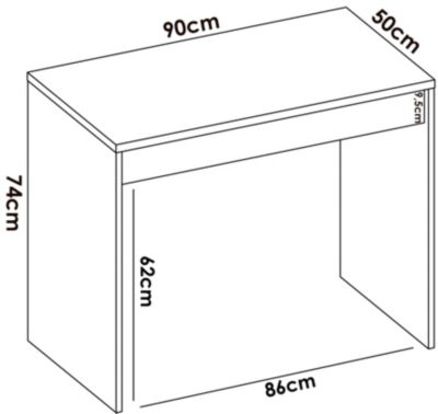 Bureau perforé, Bureau polyvalent peu encombrant, Table d'étude linéaire avec 1 tiroir, 90x50h74 cm, Blanc et Chêne