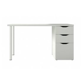 Bureau Philadelphia, Bureau réversible multifonctionnel, Table d'étude avec commode avec 2 tiroirs et 1 porte, 138x60h74 cm, Blanc