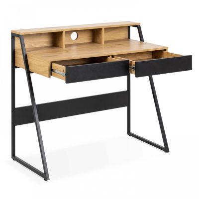 Bureau placage chêne et métal  Oviala