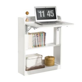 Bureau Pliant Bureau Multifonctionnel avec Etagères de Rangement, FWT92-W, SoBuy