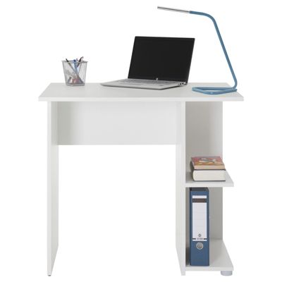 Bureau pour enfant ou adulte NOVA, bureau informatique table d'ordinateur rangement ouvert 2 tablettes, en mélaminé blanc mat
