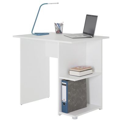 Bureau pour enfant ou adulte NOVA, bureau informatique table d'ordinateur rangement ouvert 2 tablettes, en mélaminé blanc mat