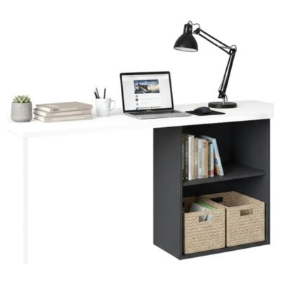 Bureau Raimondo, Bureau PC Linéaire, Table de bureau polyvalente, Bureau peu encombrant, 110x50h75 cm, Blanc brillant et ardoise