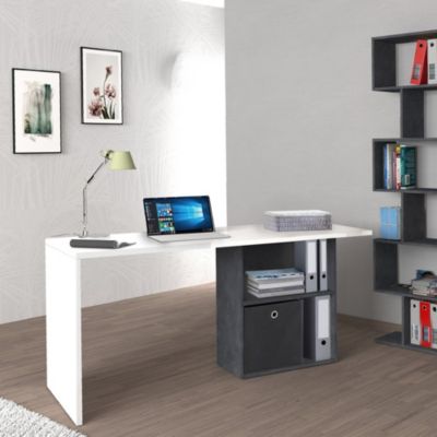 Bureau Raimondo, Bureau PC Linéaire, Table de bureau polyvalente, Bureau peu encombrant, 110x50h75 cm, Blanc brillant et ardoise