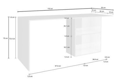 Bureau Raimondo, Bureau PC Linéaire, Table de bureau polyvalente, Bureau peu encombrant, 110x50h75 cm, Blanc brillant et ardoise