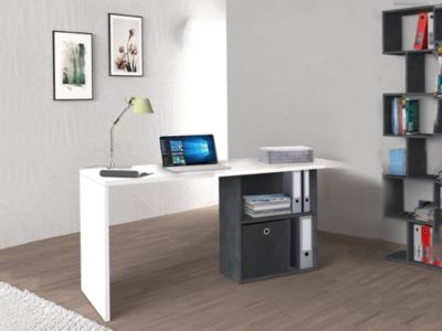 Bureau Raimondo, Bureau PC Linéaire, Table de bureau polyvalente, Bureau peu encombrant, 110x50h75 cm, Blanc brillant et ardoise