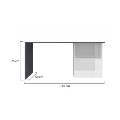 Bureau Raimondo, Bureau PC Linéaire, Table de bureau polyvalente, Bureau peu encombrant, 110x50h75 cm, Blanc brillant et ardoise