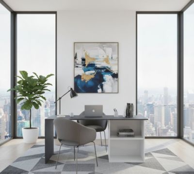 Bureau Raimondo, Bureau PC Linéaire, Table de bureau polyvalente, Bureau peu encombrant, 110x50h75 cm, Blanc brillant et ardoise