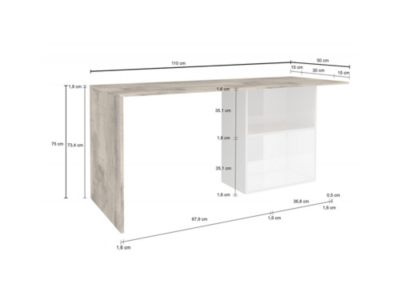Bureau Raimondo, Bureau PC linéaire, Table de bureau polyvalente, Bureau peu encombrant, 110x50h75 cm, Blanc brillant et érable