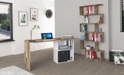 Bureau Raimondo, Bureau PC linéaire, Table de bureau polyvalente, Bureau peu encombrant, 110x50h75 cm, Blanc brillant et érable