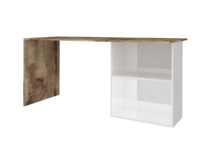 Bureau Raimondo, Bureau PC linéaire, Table de bureau polyvalente, Bureau peu encombrant, 110x50h75 cm, Blanc brillant et érable