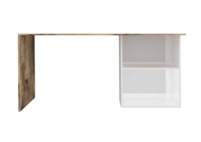 Bureau Raimondo, Bureau PC linéaire, Table de bureau polyvalente, Bureau peu encombrant, 110x50h75 cm, Blanc brillant et érable