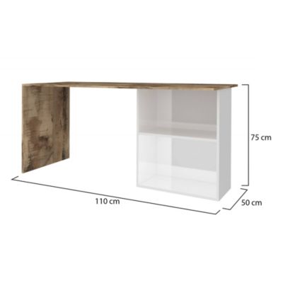 Bureau Raimondo, Bureau PC linéaire, Table de bureau polyvalente, Bureau peu encombrant, 110x50h75 cm, Blanc brillant et érable