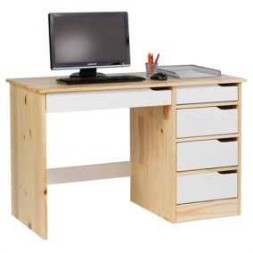 Bureau + Rangement Tiroirs Scandinave Blanc Bois Pin Chambre