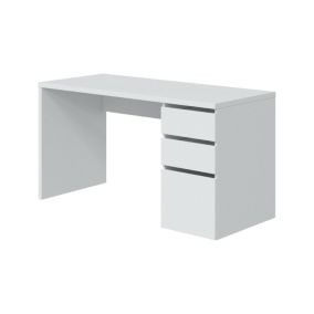 Bureau Reedsport, Bureau réversible avec 3 tiroirs, Table de bureau multi-positions gain de place, 138x60h74 cm, Blanc