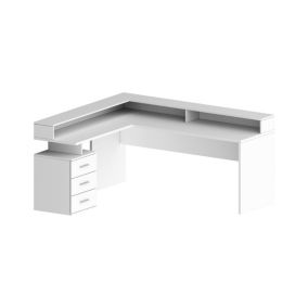 Bureau Salomone, Bureau d'angle avec plateau, Bureau polyvalent, 180x90h160 cm, Blanc