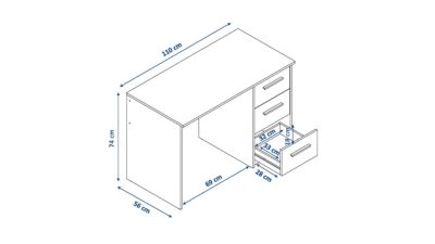 Bureau SAME 3 tiroirs 110x56x74 cm hêtre TALESA
