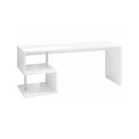 Bureau Samuel, Bureau PC Linéaire, Table de bureau polyvalente, Bureau gain de place multi-positions, 180x60h78 cm, Blanc brillant