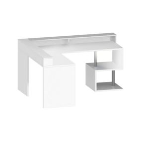 Bureau Sansone, Bureau d'angle avec étagères de rangement, Bureau polyvalent avec plateau, 180x60h93 cm, Blanc