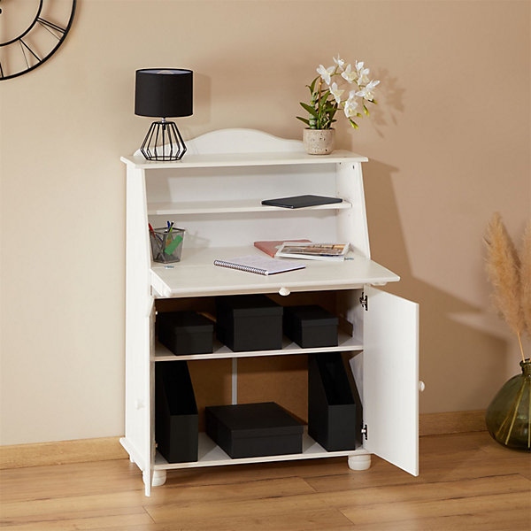 Secrétaire Bureau Secrétaire Commode Bureau Stella Trading - Bois, Blanc Mat, 98x124x42 Cm - Avec Tiroirs, Meuble Ordinateur Compact Bureau Enfant Secrétaire Bureau Secrétaire Commode Bureau Stella Trading - Bois, Blanc Mat, 98x124x42 Cm - Avec Tiroirs, Meuble Ordinateur Compact Bureau Enfant