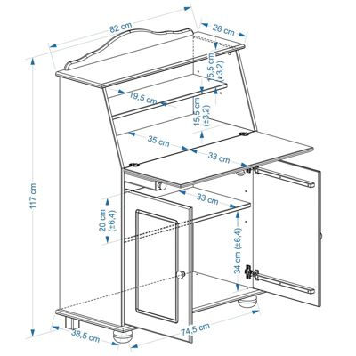 Bureau secrétaire DAVID, lasuré taupe et blanc