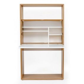 Bureau Secrétaire Design "Loma" 157cm Blanc & Chêne