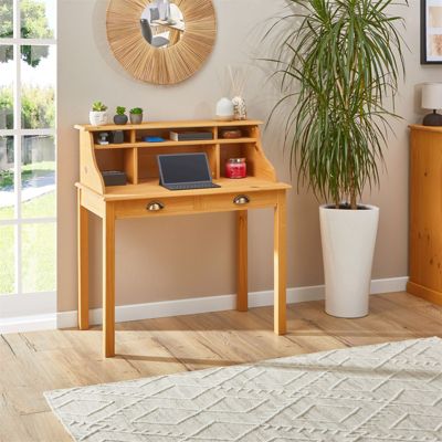 Bureau secrétaire MARLENE, avec 2 tiroirs, en pin massif finition cirée