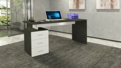 Bureau Siro, Bureau Linéaire, Bureau polyvalent, Bureau gain de place multi-positions, 160x60h75 cm, Blanc et Ardoise