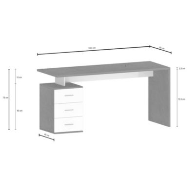 Bureau Siro, Bureau Linéaire, Bureau polyvalent, Bureau gain de place multi-positions, 160x60h75 cm, Blanc et Ardoise