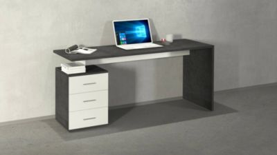 Bureau Siro, Bureau Linéaire, Bureau polyvalent, Bureau gain de place multi-positions, 160x60h75 cm, Blanc et Ardoise