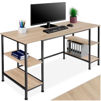 Bureau Style industriel 2 étagères latérales avec 2 compartiments de stockage