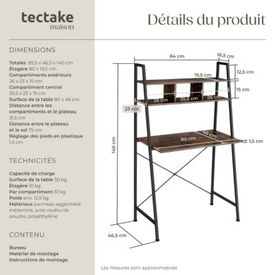 Étagère De Bureau Style Industriel - Métal Et Bois - 93x50x16 Cm - 8 Niveaux - Occasion