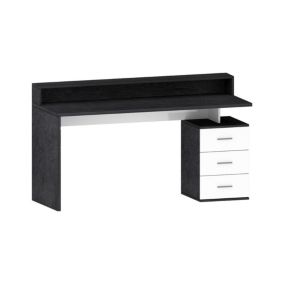 Bureau Svevo, Bureau avec plateau, Bureau polyvalent, Bureau gain de place multi-positions, 160x60h90 cm, Blanc et Ardoise