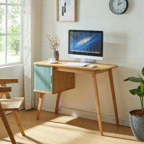 Bureau Tysvær bambou 75 x 105 x 48 cm naturel bleu en.casa