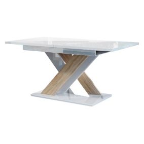 Buriti - table à manger extensible - blanc et chêne clair - 140 à 180 cm - Best Mobilier