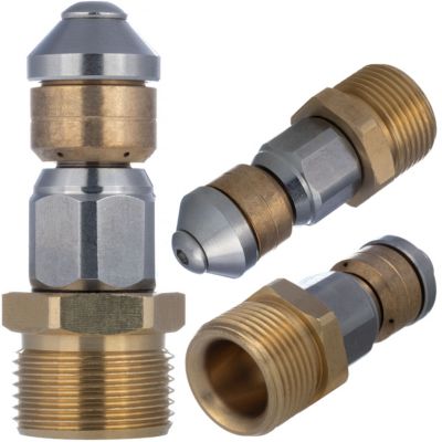 Buse Rotative M22 350 Bar - Acier Inox et Laiton, 3 Jets Arrière, Nettoyage Tuyaux Haute Pression