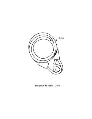 Câble antivol Twisty, vélo, abris de jardin, diamètre  10, 1.20m, acier gaine PVC - THIRARD