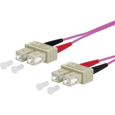 Câble de raccordement fibre optique OM4 SC-D vers SC-D 1 m, duplex LSHF-FR, rose.
