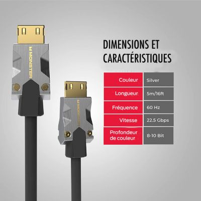 Câble HDMI Monster M1000 UHD 4K HDR 22,5 Gbit/s - 5 m | Castorama