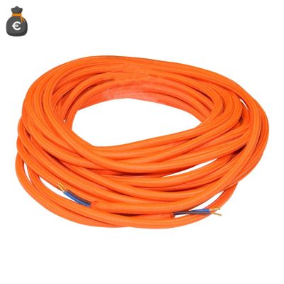 Câble Textile Flexible Rond 2 X 0,75 Mm², Bobine De 10 Mètres, Gaine Textile Orange Pour Installations Électriques