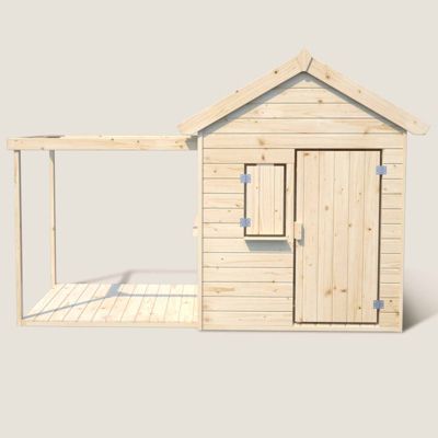 Cabane enfant extérieur en bois naturel. maison enfant extérieure/intérieure avec chatière. cuisine de jeu. châtain