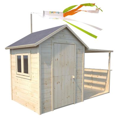 Cabane en bois avec pergola ajourée EUGENIE