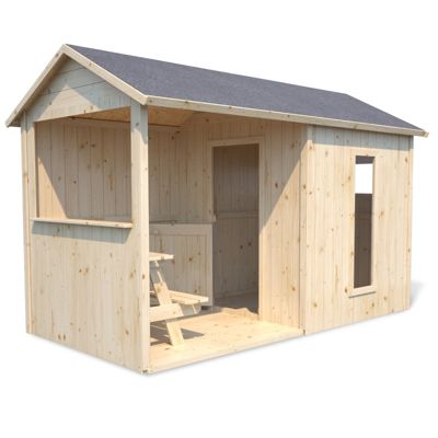 Cabane en bois avec préau et table de jeu JAZZ