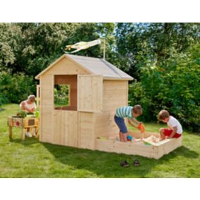 Cabane enfant - Maison de jardin avec pergola + bac à sable + coffre à  jouets - Couleur Garden