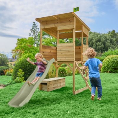 Cabane sur pilotis avec toboggan CIMES en bois  marron